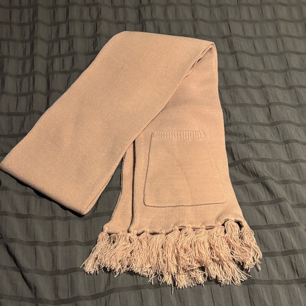 Beige Knit Scarf with Fringe